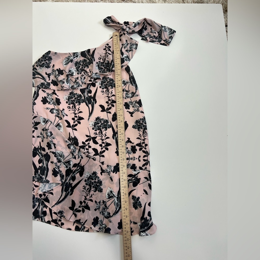 Parker Pink & Black Floral One Shoulder Ruffle Dress XS - Picture 6 of 7
